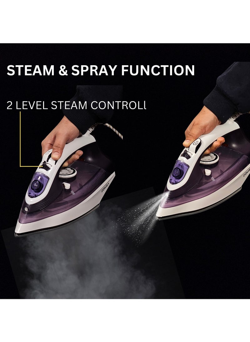 DOMEA - Steam Iron With Adjustable Thermostat | Anti Drip Function, Light Weight With Ceramic Sole Plate, For All Cloth Types, Anti Calc & Auto Clean, Spray & Steam Burst Setting | 2200 Watts - Image 1