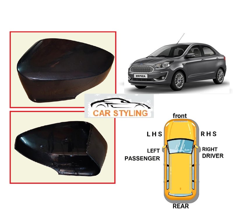 Car Styling -Side view Mirror Cover/Cap (without/No Indicator Cut) compatible with F. Figo Aspire 2015-2021 Year Model- Unpainted (LEFT PASSENGER SIDE) - Image 2
