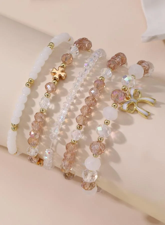 تايك تو Pack of 5 - Multi-Color Bow Charm Beaded Bracelets