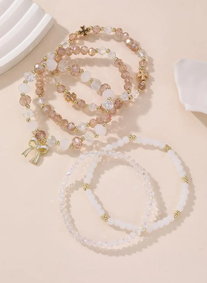 تايك تو Pack of 5 - Multi-Color Bow Charm Beaded Bracelets
