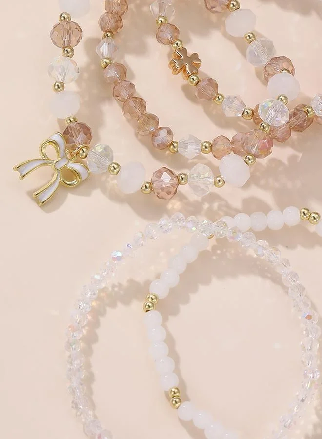 Take Two  Pack of 5 - Multi-Color Bow Charm Beaded Bracelets for Women | Best Price UAE