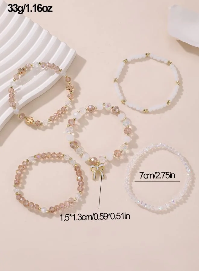Take Two  Pack of 5 - Multi-Color Bow Charm Beaded Bracelets for Women | Best Price UAE