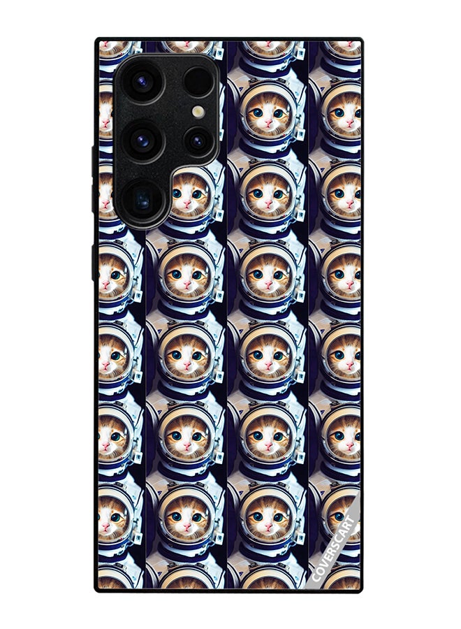 Protective Case Cover For Samsung Galaxy S22 Ultra 5G Cat Face Inside Astronauts Helmet Pattern Design Multicolour