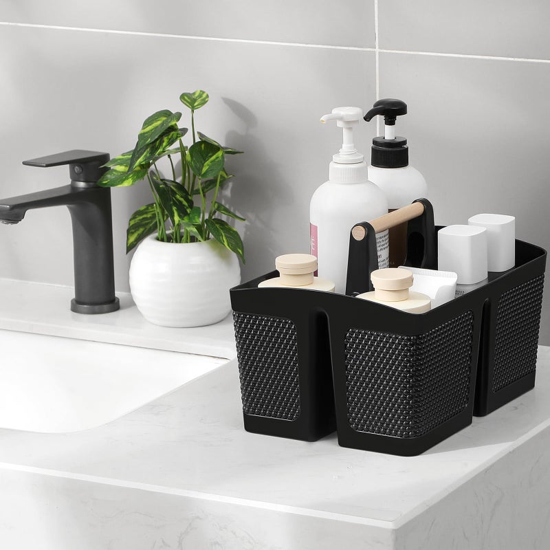 rejomiik Portable Shower Caddy Basket Plastic Cleaning Caddy Organizer Storage Tote with Handle for Bathroom  College  Dorm Room Essentials  Black - Image 2