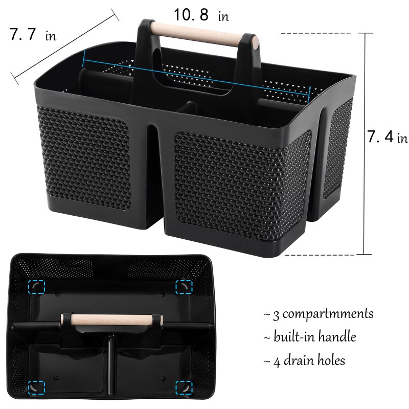 rejomiik Portable Shower Caddy Basket Plastic Cleaning Caddy Organizer Storage Tote with Handle for Bathroom  College  Dorm Room Essentials  Black - Image 3