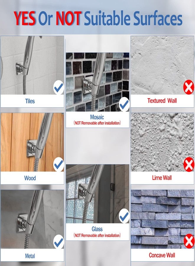 YDmeet Shower Head Holder, Adjustable Handheld Brass Shower Head Bracket, Wall Mount Holder, Drill Free Glue Installation (Polished Chrome) - Image 5