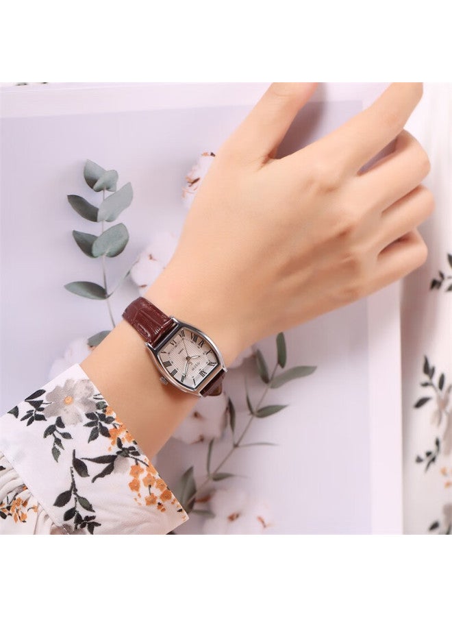 Julius Women'S Barrel-Shaped Vintage Quartz Waterproof Fashion Elegant Ladies Watch Brown Strap Silver Case Ja-703A - Image 1