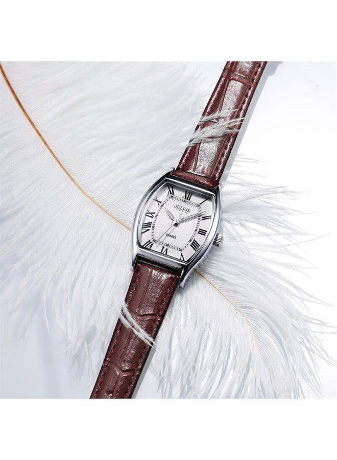 Julius Women'S Barrel-Shaped Vintage Quartz Waterproof Fashion Elegant Ladies Watch Brown Strap Silver Case Ja-703A - Image 3