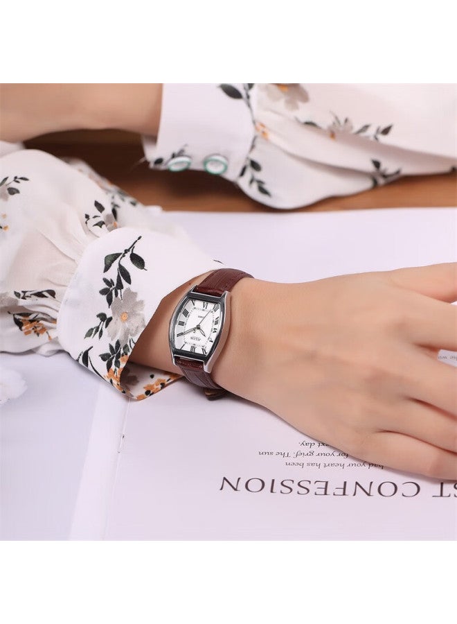 Julius Women'S Barrel-Shaped Vintage Quartz Waterproof Fashion Elegant Ladies Watch Brown Strap Silver Case Ja-703A - Image 4