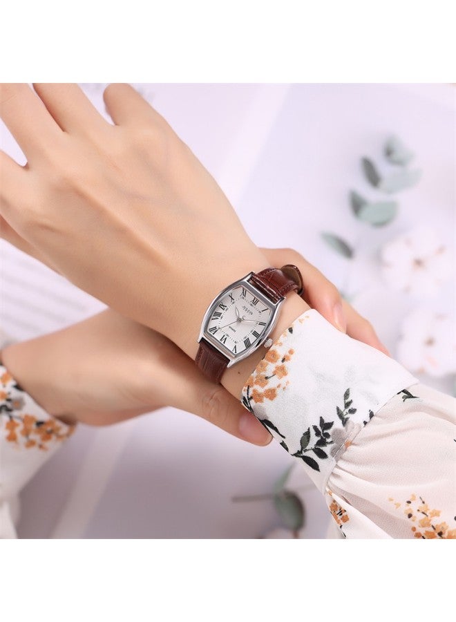 Julius Women'S Barrel-Shaped Vintage Quartz Waterproof Fashion Elegant Ladies Watch Brown Strap Silver Case Ja-703A - Image 2