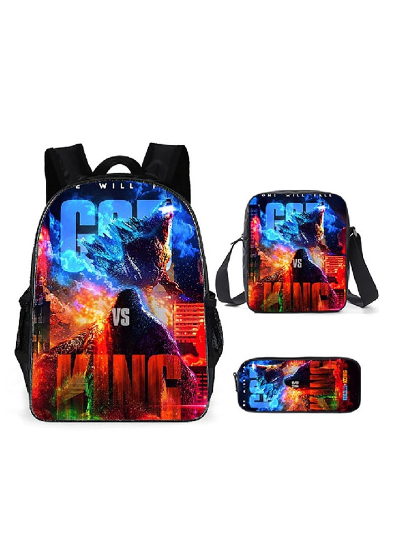 Godzilla Children's leisure load reducing large capacity printed backpack for elementary school students, 3-piece set - Image 1