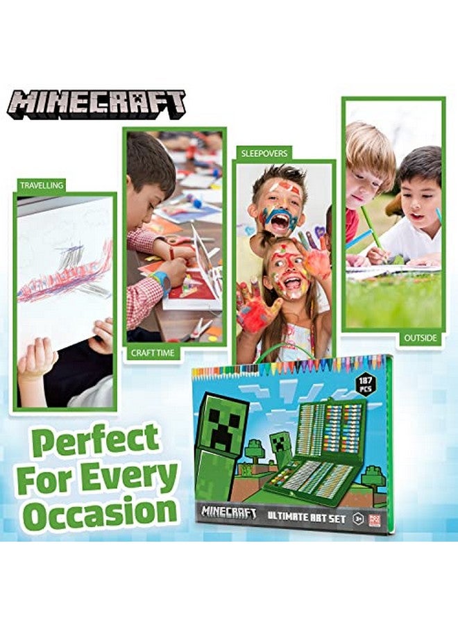 MINECRAFT مجموعة أقلام تلوين ملونة للأطفال من ماينكرافت لمستلزمات الفن، مجموعة تلوين ورسم للبنات، أقلام رسم مع حقيبة سفر تحتوي على أقلام شمع، فنون وحرف للأطفال من 4-12 - Image 4