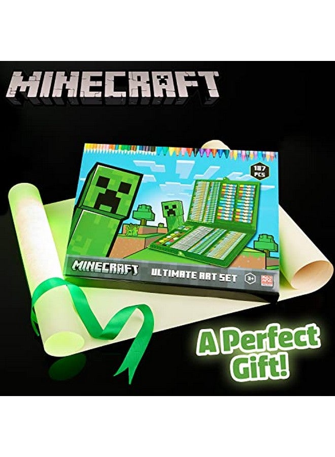 MINECRAFT مجموعة أقلام تلوين ملونة للأطفال من ماينكرافت لمستلزمات الفن، مجموعة تلوين ورسم للبنات، أقلام رسم مع حقيبة سفر تحتوي على أقلام شمع، فنون وحرف للأطفال من 4-12 - Image 5