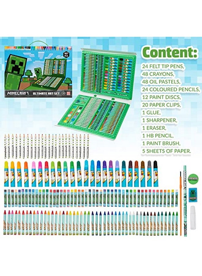 MINECRAFT مجموعة أقلام تلوين ملونة للأطفال من ماينكرافت لمستلزمات الفن، مجموعة تلوين ورسم للبنات، أقلام رسم مع حقيبة سفر تحتوي على أقلام شمع، فنون وحرف للأطفال من 4-12 - Image 2