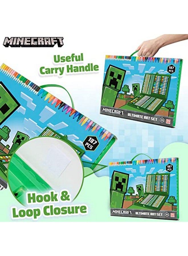 MINECRAFT مجموعة أقلام تلوين ملونة للأطفال من ماينكرافت لمستلزمات الفن، مجموعة تلوين ورسم للبنات، أقلام رسم مع حقيبة سفر تحتوي على أقلام شمع، فنون وحرف للأطفال من 4-12 - Image 3