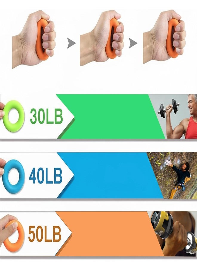 GRSECPO Grip Strength Trainer,Hand Grip Strengthener,Forearm Grip Workout - Grip Trainer Silicone Rings for Rock Climbing, Athletes & Stress Relief & Rehabilitation (Green, blue, orange, black) - Image 3