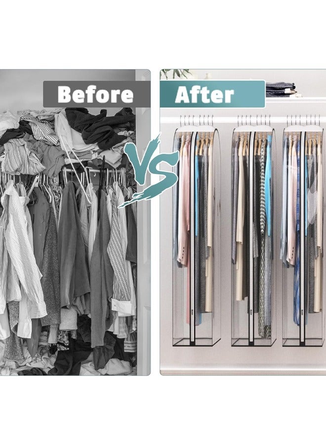 زيمي أكياس ملابس شفافة بالكامل لتعليق الملابس مقاس 10 بوصات، وأكياس بدلات مقاس 60 بوصة لتخزين الخزانة، وغطاء بلاستيكي معلق للملابس للمعاطف والفساتين والفراء والقمصان والعبايات، عبوة من 4 قطع - Image 3