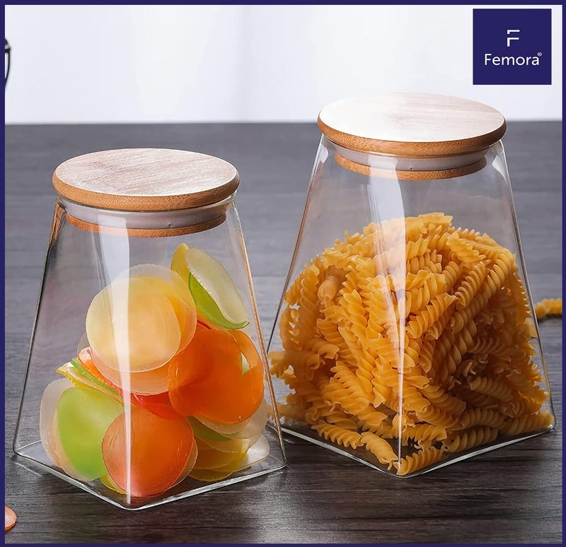 Femora Femora Borosilicate Glass Jar With Wooden Lid| Glass Jars For Kitchen| Kitchen Storage Jars| 1 Year Warranty| Fancy Jars for Gifting, Snacks, Spice, Cookies, Dry Food, Pickles|900ml| Set Of 4 - Image 3