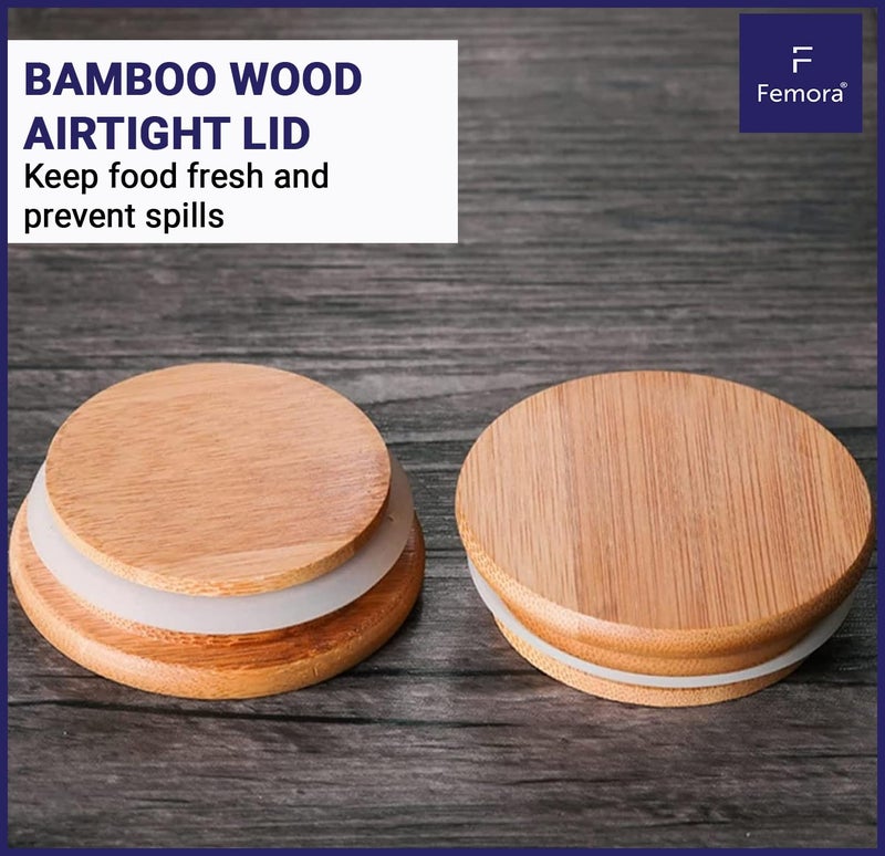 Femora Femora Borosilicate Glass Jar With Wooden Lid| Glass Jars For Kitchen| Kitchen Storage Jars| 1 Year Warranty| Fancy Jars for Gifting, Snacks, Spice, Cookies, Dry Food, Pickles|900ml| Set Of 4 - Image 5