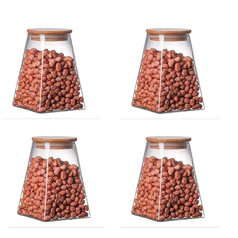 Femora Femora Borosilicate Glass Jar With Wooden Lid| Glass Jars For Kitchen| Kitchen Storage Jars| 1 Year Warranty| Fancy Jars for Gifting, Snacks, Spice, Cookies, Dry Food, Pickles|900ml| Set Of 4 - Image 1