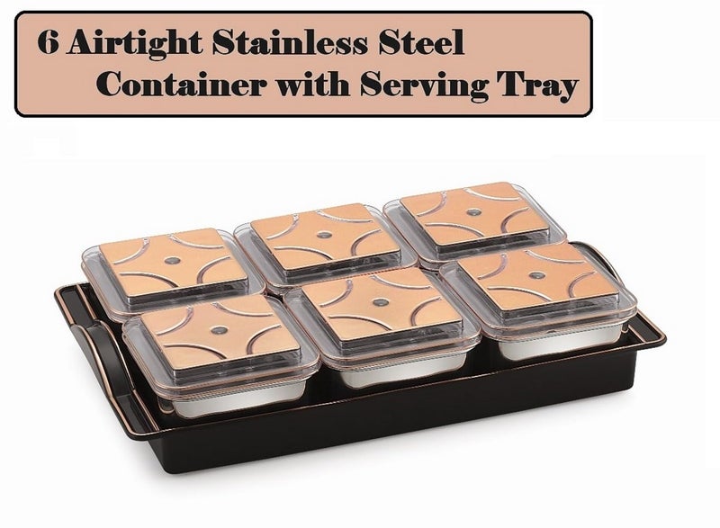 sunlife SUPER STEEL 6 Dry Fruit Serving Set 6 AirTight Stainless Steel Bowls with Clear Tray ChocolateDry FruitCookiesSweets Mouth Freshener Container with Tray SetBlack - Image 2