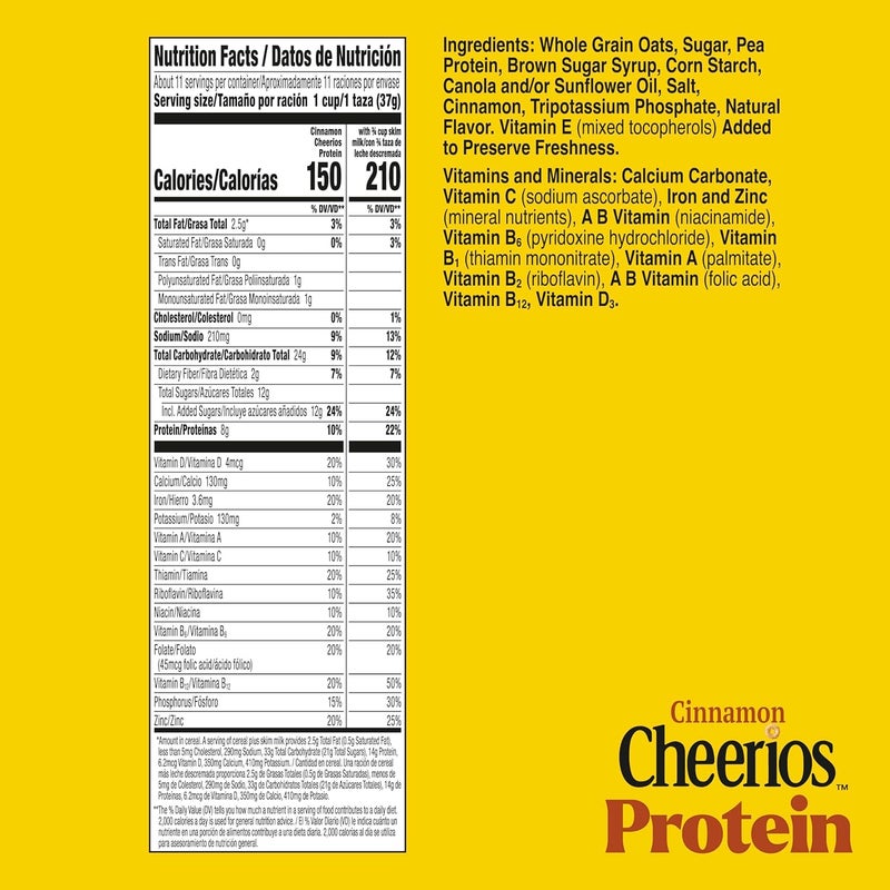 Cheerios Protein Cereal, Cinnamon Flavor, 8g Protein, Family Size, 15 oz - Image 2