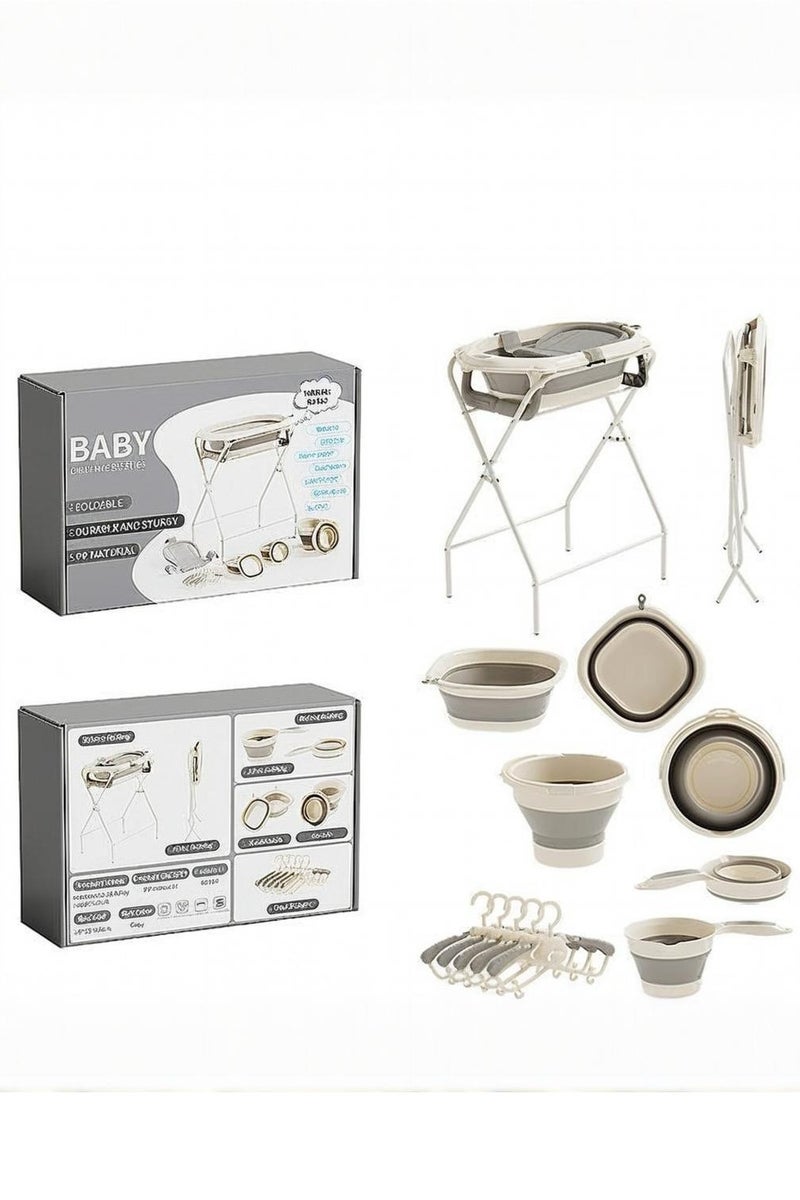 WALALLA 7-In-1 Baby Newborn Bathtub Stand Set Gift Box No-Bending Baby Bathing Table Nursing Table (Include Scoop, Bucket, Bath Mat,Washbasin,Bathtub,Bathtub Stand,Coat Hangers) - Image 1