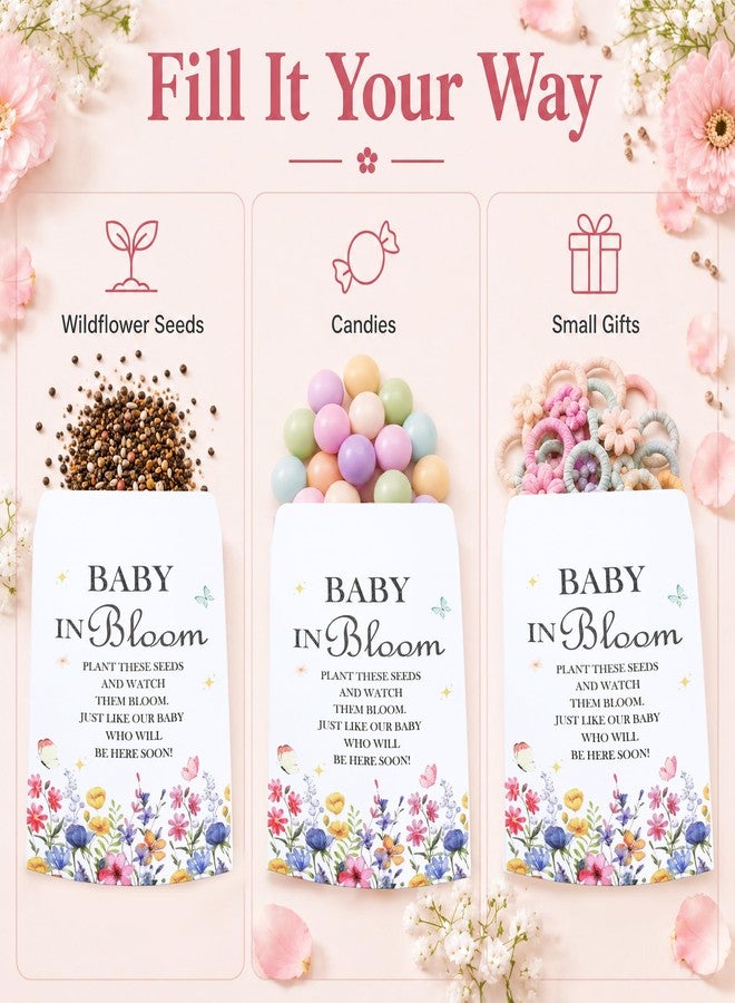Rilcn 50 Pack Baby in Bloom Seed Packet Envelopes, Empty Wildflower Baby Shower Favors for Guests, Self Adhesive Kraft Mini Favor Bags for DIY Party Gifts Decorations - Image 3