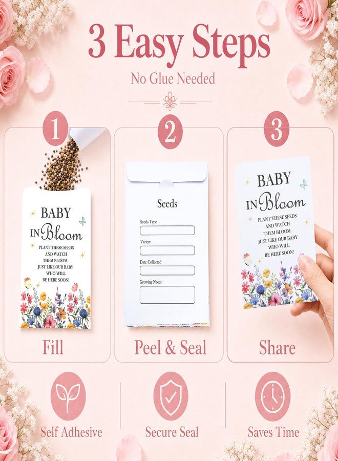 Rilcn 50 Pack Baby in Bloom Seed Packet Envelopes, Empty Wildflower Baby Shower Favors for Guests, Self Adhesive Kraft Mini Favor Bags for DIY Party Gifts Decorations - Image 4