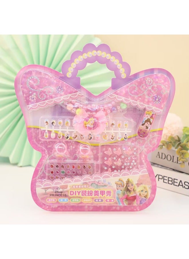 Children's Hand Account Sticker Colorful Dress-up Set Ring Set With Necklace Children's Nail Sticker Nail Polish Gift Box-Color:Random Hair  - Image 5