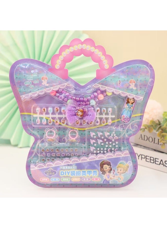 Children's Hand Account Sticker Colorful Dress-up Set Ring Set With Necklace Children's Nail Sticker Nail Polish Gift Box-Color:Random Hair  - Image 4