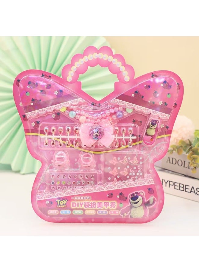 Children's Hand Account Sticker Colorful Dress-up Set Ring Set With Necklace Children's Nail Sticker Nail Polish Gift Box-Color:Random Hair  - Image 3