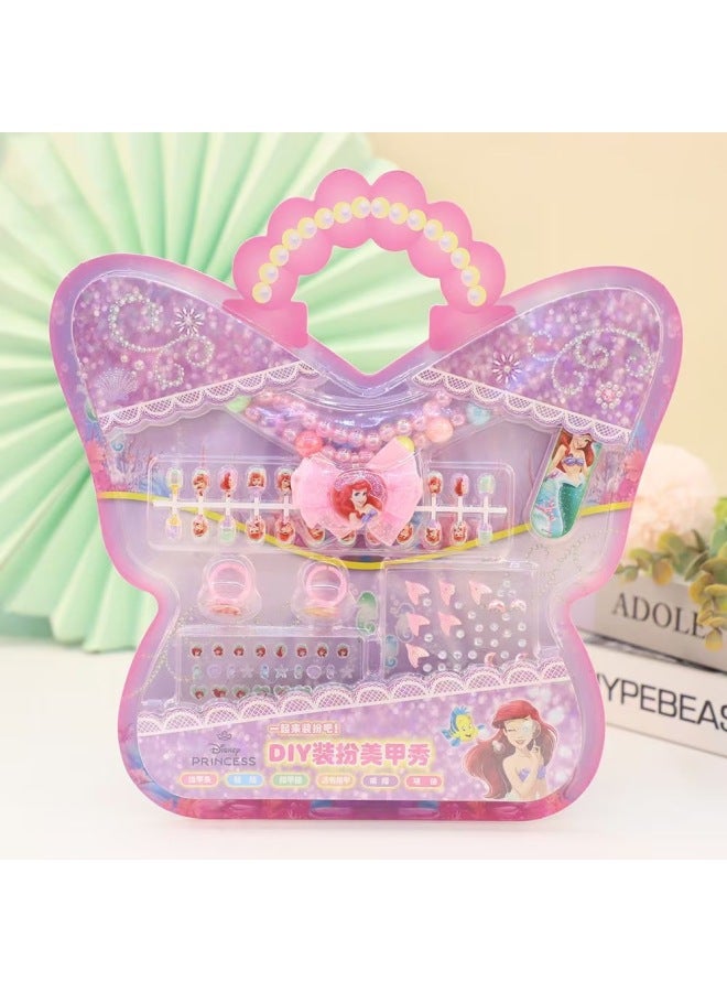 Children's Hand Account Sticker Colorful Dress-up Set Ring Set With Necklace Children's Nail Sticker Nail Polish Gift Box-Color:Random Hair  - Image 1