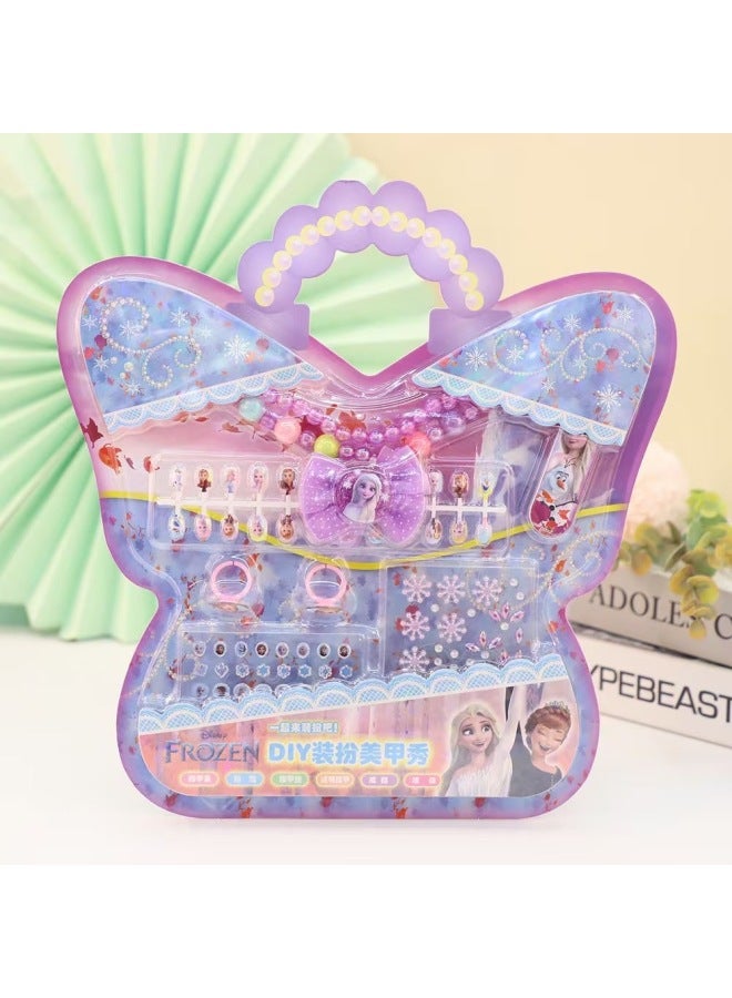Children's Hand Account Sticker Colorful Dress-up Set Ring Set With Necklace Children's Nail Sticker Nail Polish Gift Box-Color:Random Hair  - Image 2