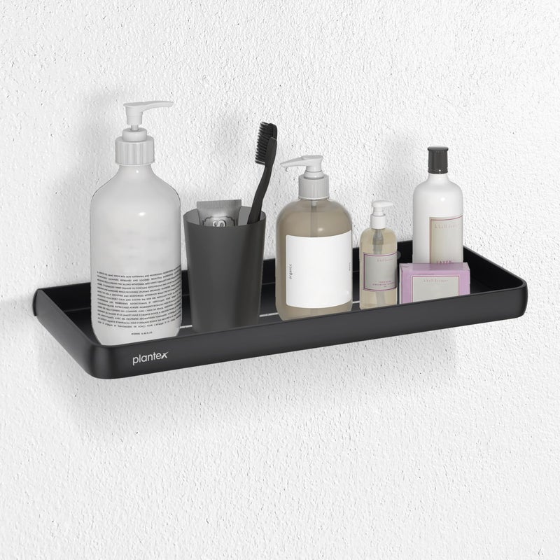 Plantex Self Adhesive Shelf for Bathroom/Multipurpose No Drill Bathroom Organizer/15x5 inch Shelf for Home/Office/Hotel - Pack of 1 (1502, Black) - Image 1