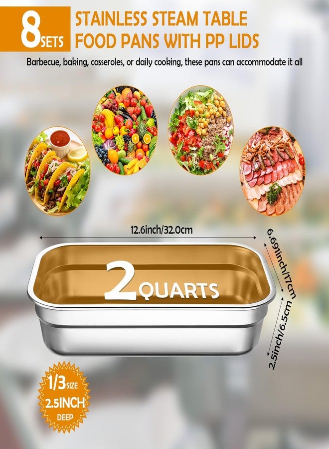 Suttmin 8 Pcs 304 Stainless Steel Food Storage Containers with Lids 1/3 Size Hotel Pan Chicken Food Grade Pans Metal Meal Containers for Restaurant Stackable Kitchen Freezer Buffet(2.5 Inch Deep) - Image 2
