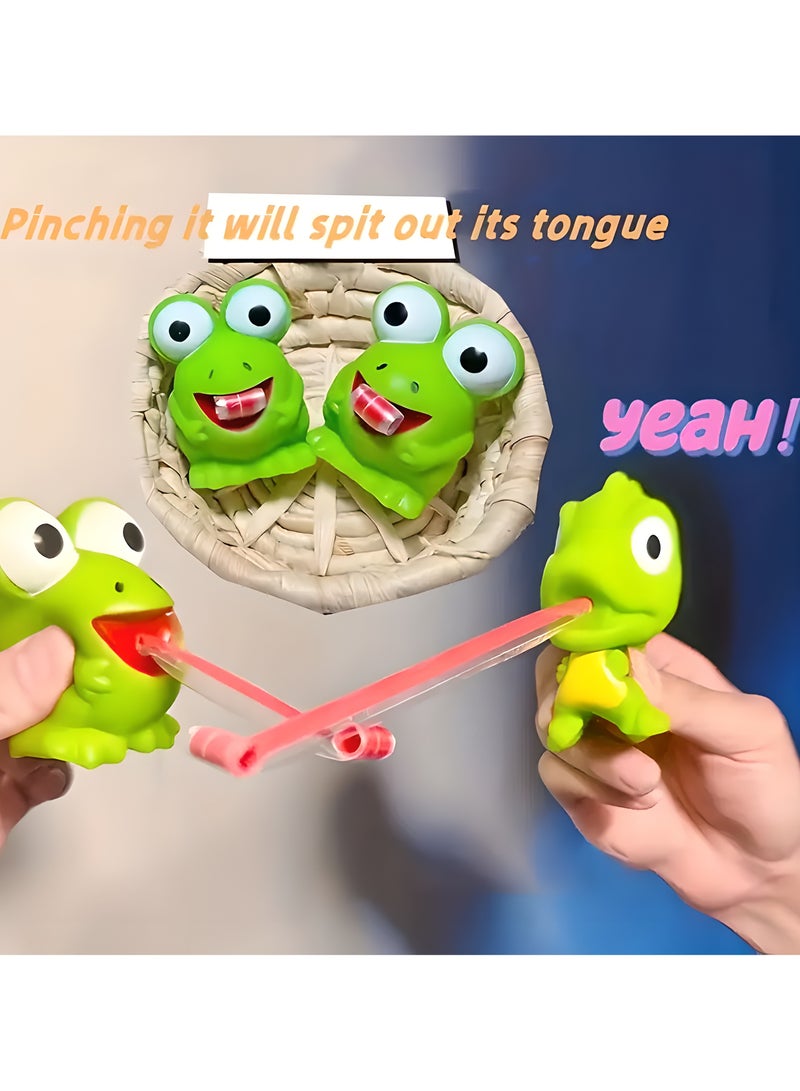 LIXADA 2pcs Sticking Out Its Tongue Frog, Pinching It, Calling It A Little Dinosaur, Big Eyed Frog, Pinching It, Enjoying Relax And Rebound Toys, Perfect for Birthday, Special Festival, School & Home Party, Gift for Kids Age 3+(Dinosaur and Frog)  - Image 1