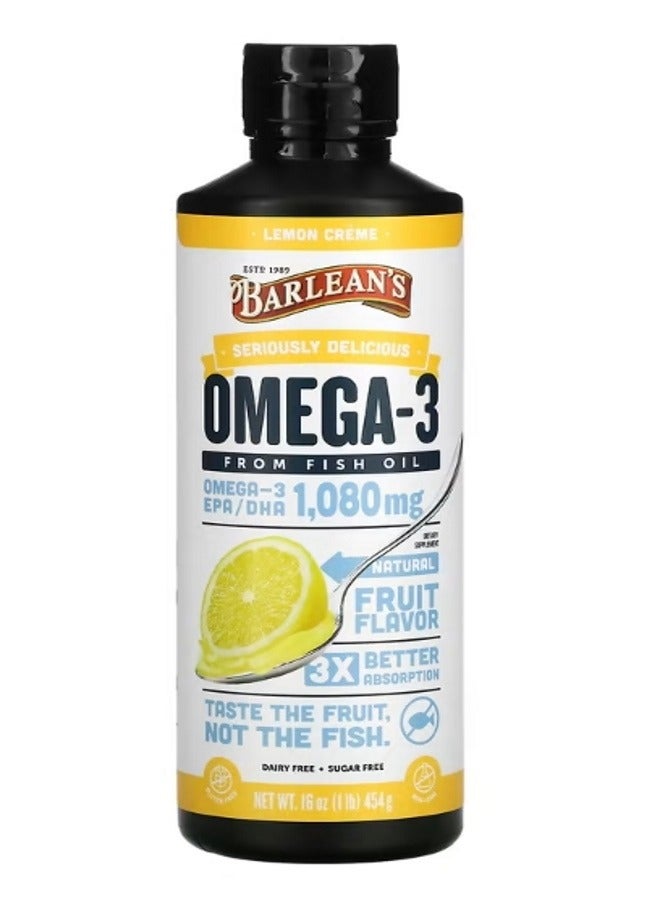 BARLEAN'S Omega3 Fish Oil Lemon Creme 16 oz 454 g - Image 1