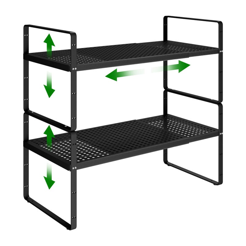 Expandable Kitchen Cabinet Shelf Organizer Rack Heavy Duty Metal Spice Rack Stackable Kitchen Counter Storage Shelf for Kitchen Cabinet Pantry Bathroom Black  16527 L x 102 W x 96 H  2Pack