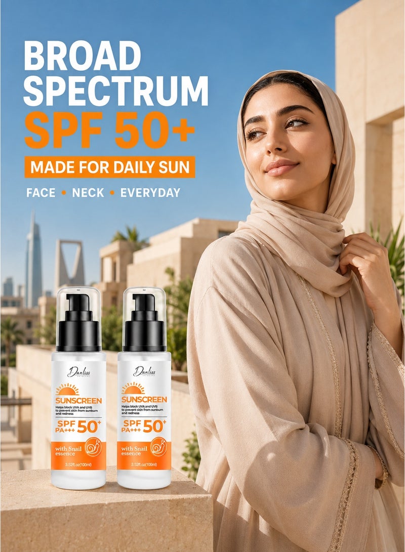 Danliss Face Sunscreen SPF 50+ PA+++ with Snail Essence, Hyaluronic Acid & Panthenol – Broad Spectrum UVA/UVB Protection, Lightweight Fast-Absorbing Moisturizing Sun Cream, Twin Pack 2 × 100ml - Image 4
