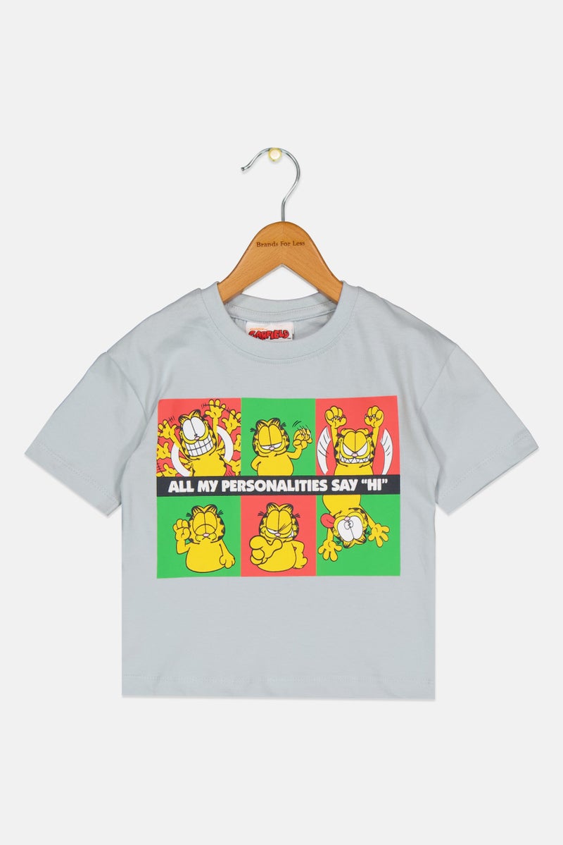 nickelodeon Kids Boy Crew Neck Short Sleeve Garfield T-Shirt, Grey - Image 1