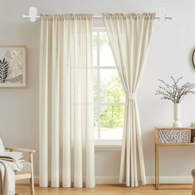 TONIAL Curtain Rods No Drilling for Windows from 40 to 53 Inches, 5/8 Inch Curtain Rod 32 to 58 inch with Adhesive Brackets without drilling, Renter Apartment Friendly Adjustable Drapery Rods, White - Image 3