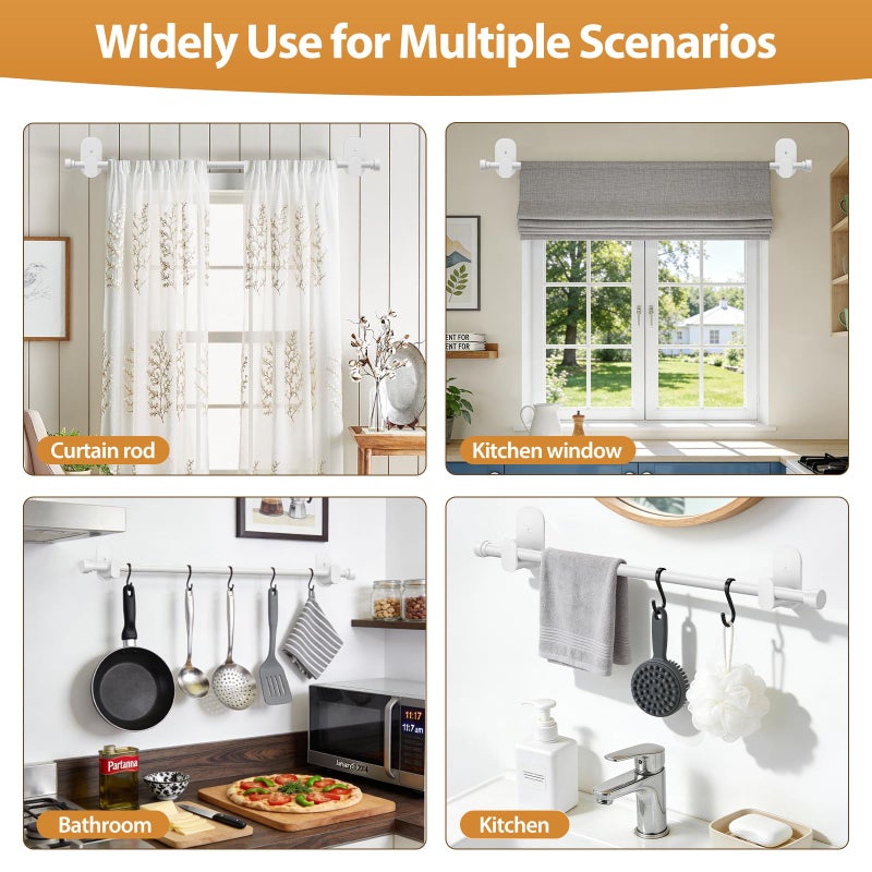 TONIAL Curtain Rods No Drilling for Windows from 40 to 53 Inches, 5/8 Inch Curtain Rod 32 to 58 inch with Adhesive Brackets without drilling, Renter Apartment Friendly Adjustable Drapery Rods, White - Image 5