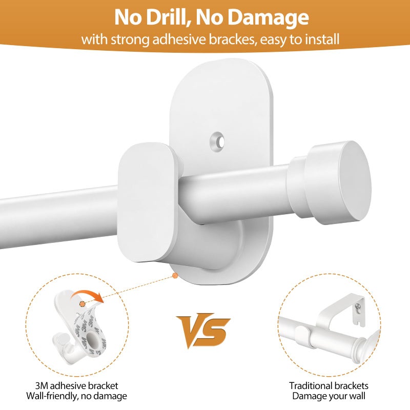 TONIAL Curtain Rods No Drilling for Windows from 40 to 53 Inches, 5/8 Inch Curtain Rod 32 to 58 inch with Adhesive Brackets without drilling, Renter Apartment Friendly Adjustable Drapery Rods, White - Image 4