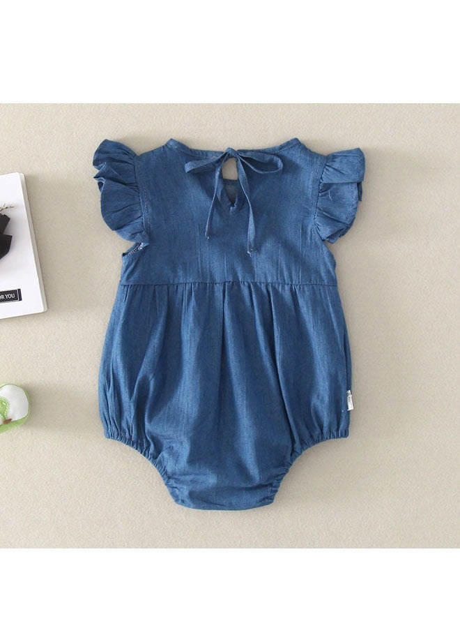 ZVEV Baby Girls Onepiece Romper Denim Baby Jumpsuitï¼Summer Baby Bodysuit Half Sleeves Romper Sleep Suit for Baby Made from Lightweight Breathable and Soft Cotton Fabric - Image 1