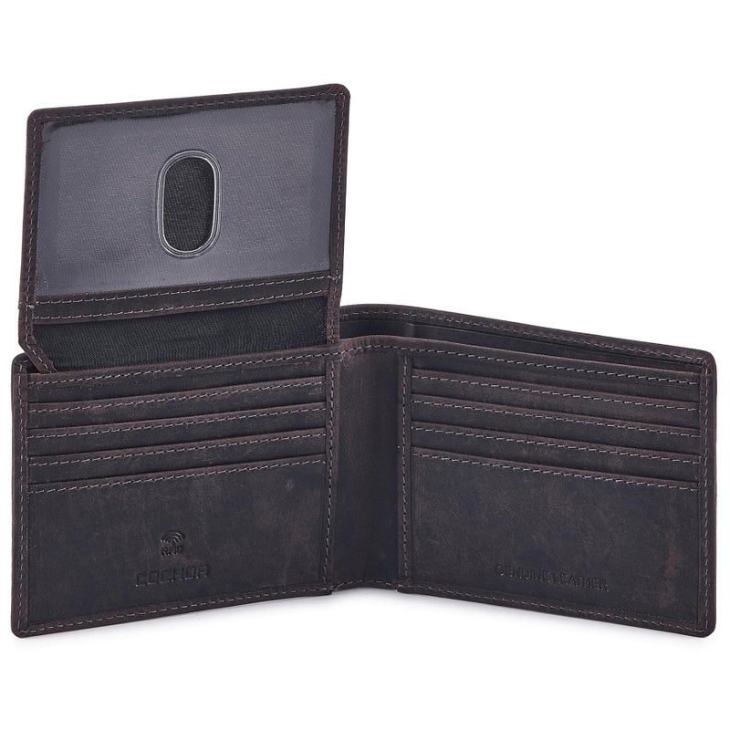 Cochoa Wallet for Men's RFID Blocking Real Leather Bifold Stylish 2 ID Window in Gift Box (CRAZY HORSE, COFFEE) - Image 1