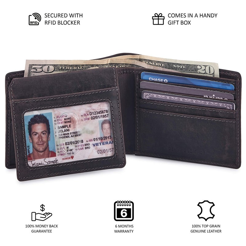 Cochoa Wallet for Men's RFID Blocking Real Leather Bifold Stylish 2 ID Window in Gift Box (CRAZY HORSE, COFFEE) - Image 5