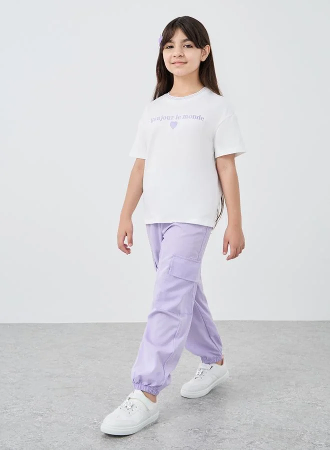 ستايلي Styli Text Embroidered T-Shirt and Cargo Pants Set
