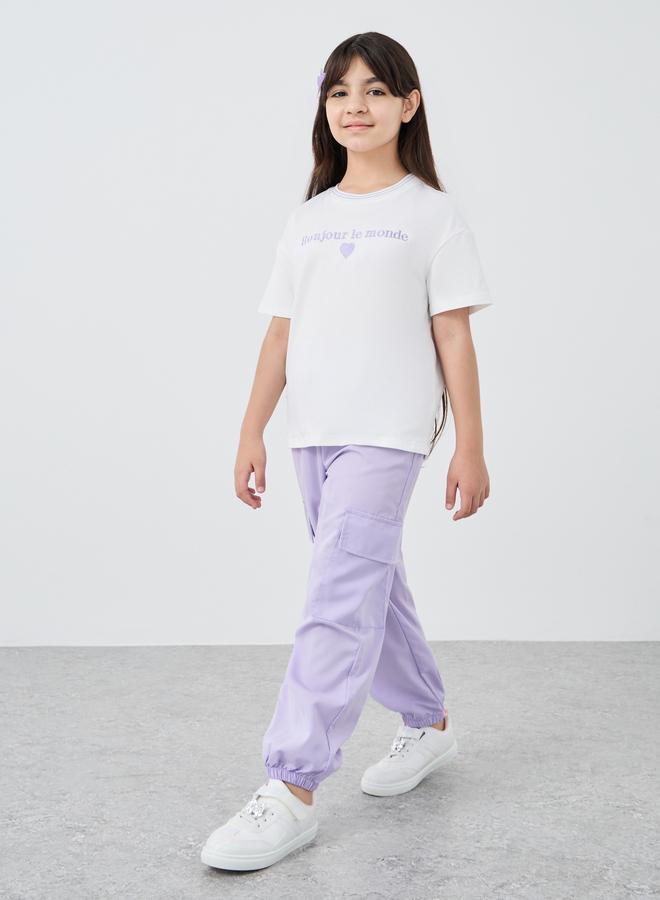 Styli Text Embroidered T-Shirt and Cargo Pants Set - Image 1