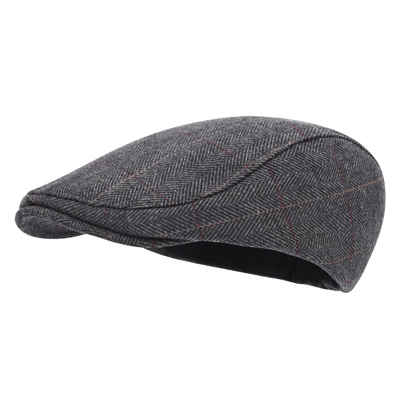 STARANCE Men's Flat Cap Wool Tweed Driving Irish Newsboy Hat, Plaid Gray, One size - Image 1